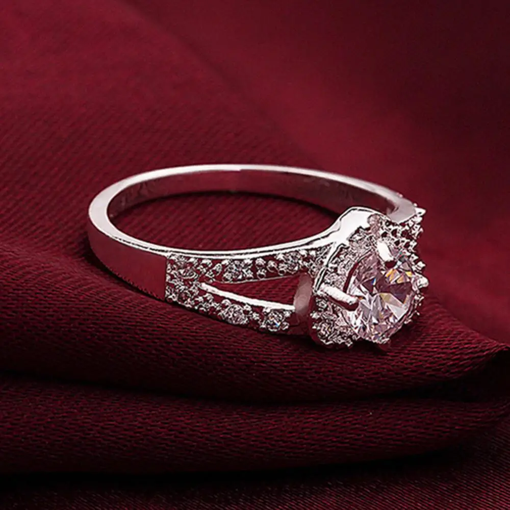 Rings For Women Faux Silver Crystal Love Heart Shaped Ring Bridal Wedding Jewelry Engagement Wedding