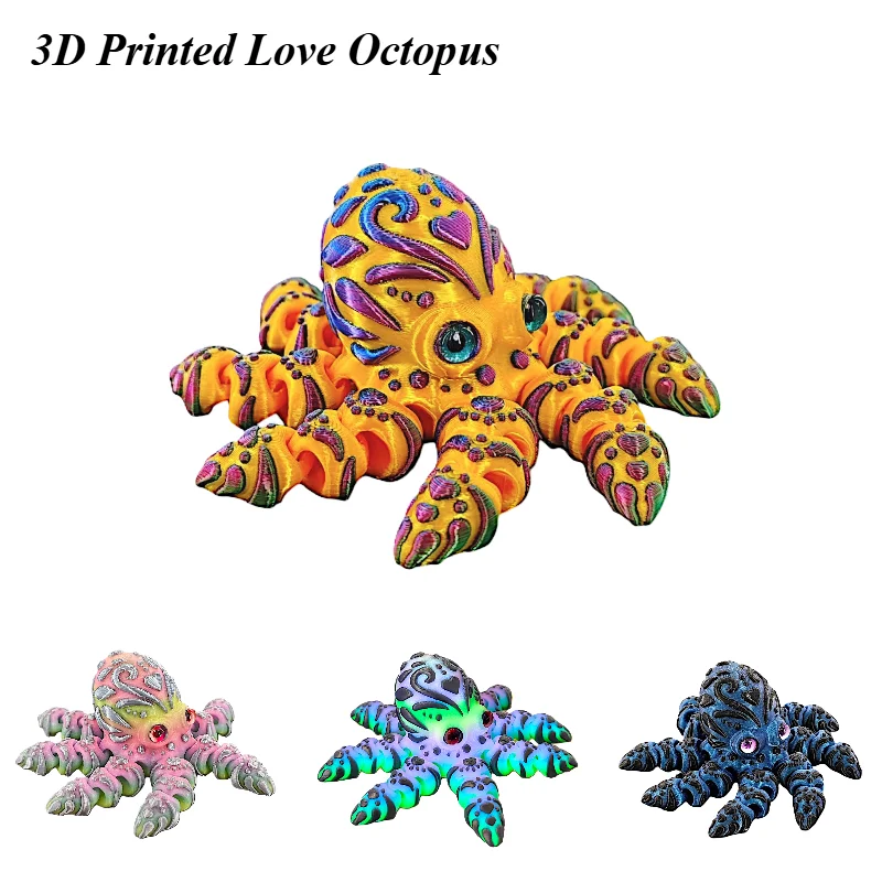 3D Printed Love Octopus Ornament Joint Mobility Simulated Octopus Animal Model Toys for Kids brinquedos infantil 1pcs