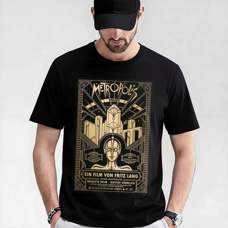 

Fritz lang Germany Silent Movie Metropolis t shirt 0521 Cyberpunk Sci-fi Robot Graphic shirt Short Sleeve All size Tee S-6XL
