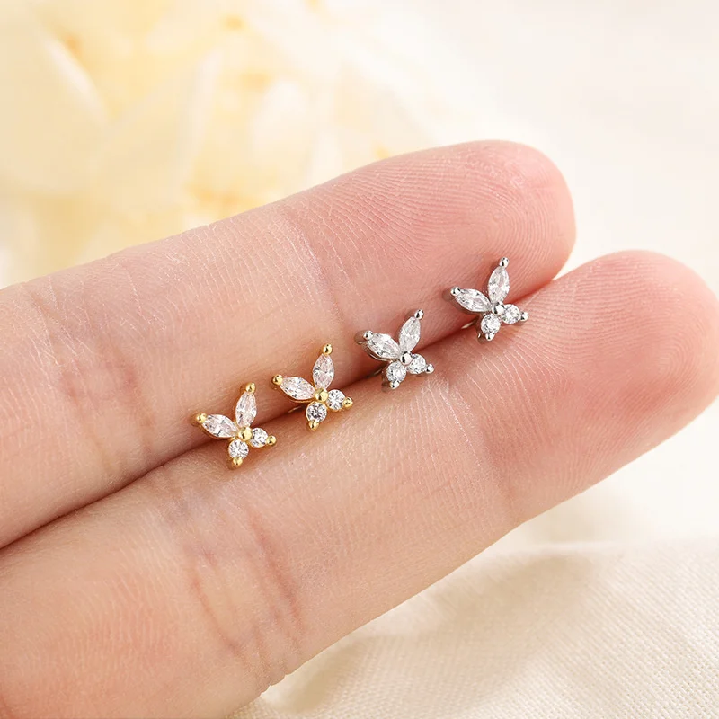 Shiny Butterfly Zircon Earrings For Women Korean Mini Sweet Girl Pierced Ear Jewelry Earrings Studs Party Gift