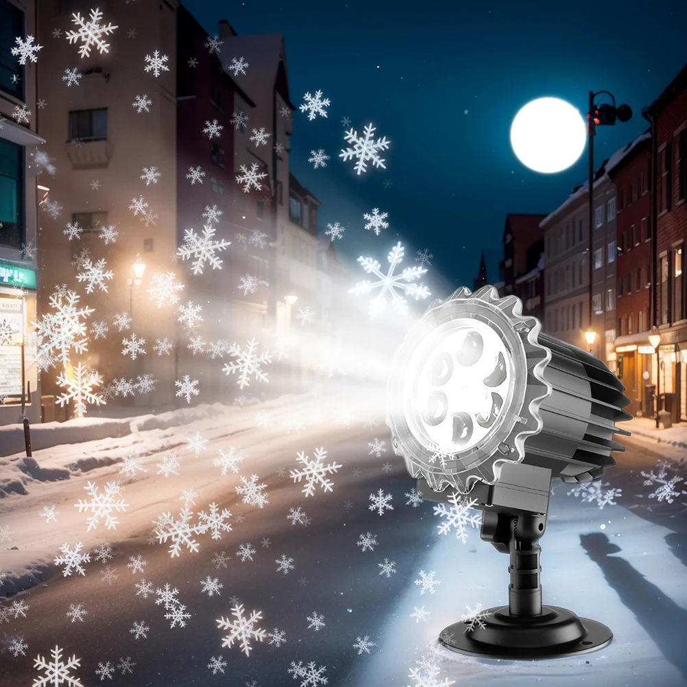 LED White Snowflakes Outside Projection Waterproof Outdoor Snow Landscape Lamp Dynamic Rotating for Birthday Wedding Theme Party