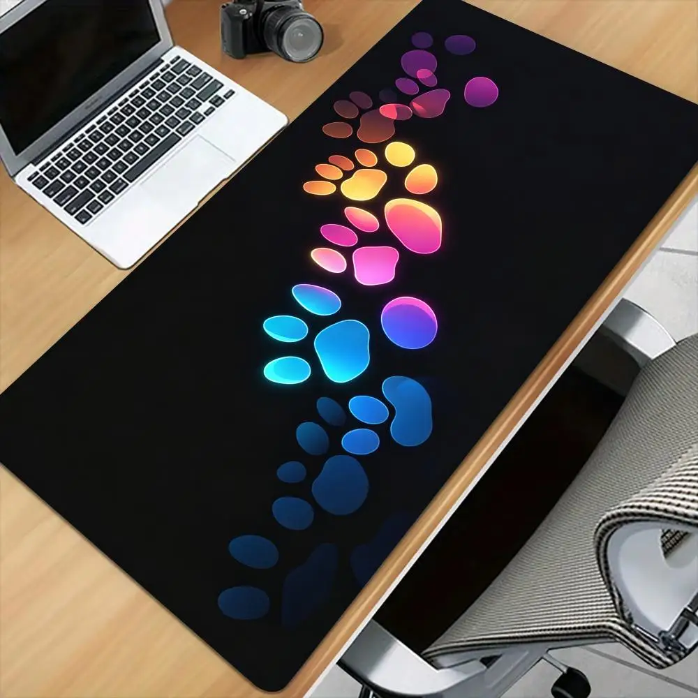 Colorful Gradient Cat Paw Mouse Pad Desk Mat with Stitched Edge XXL Mousepads Rubber Anti-slip Gamer Keyboard Rug Gaming Mats