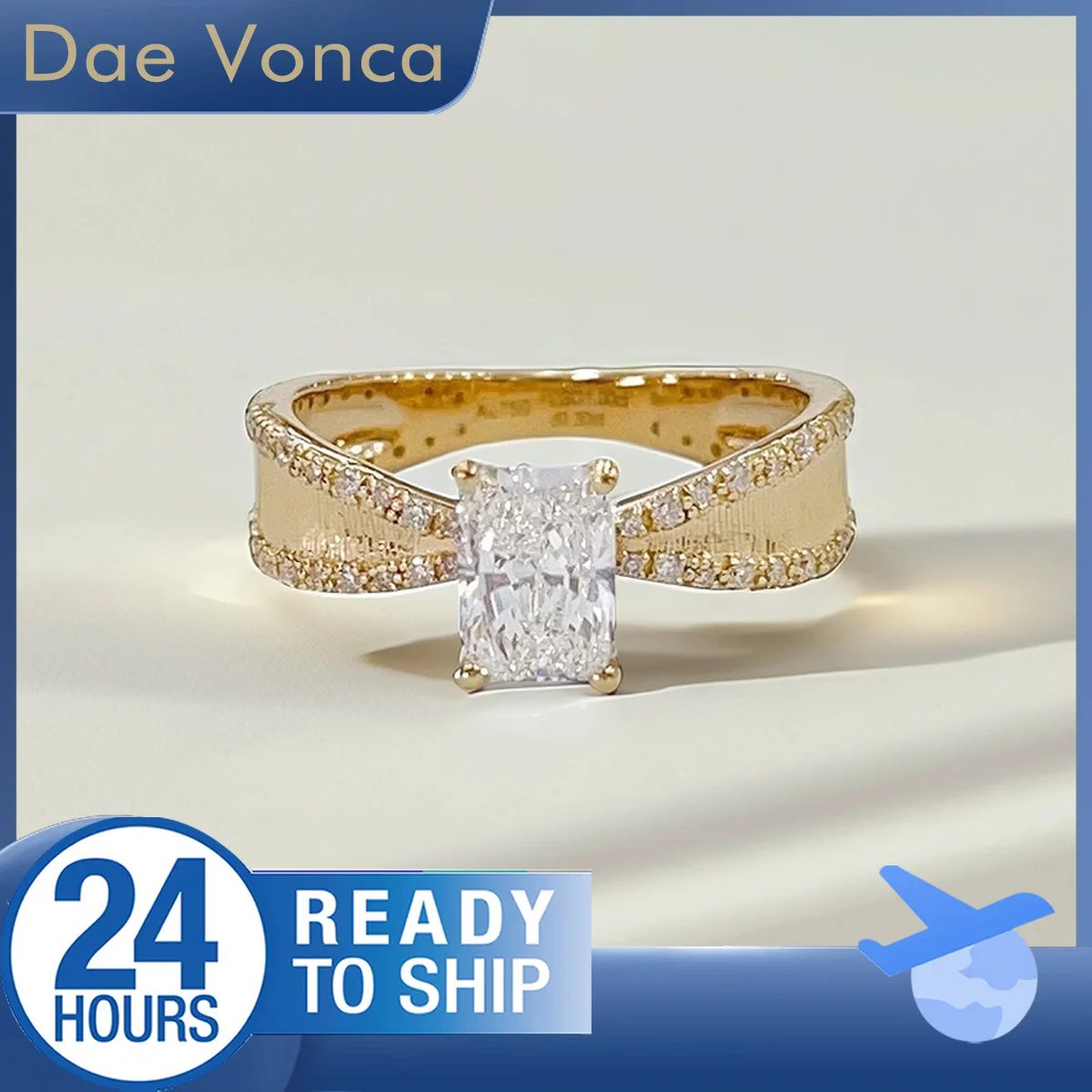 Radiant Cut Lab Grown Diamond Ring 18K Yellow Gold Lab Created Diamond Ring Vintage Brushed Finish Engagement Ring For Women