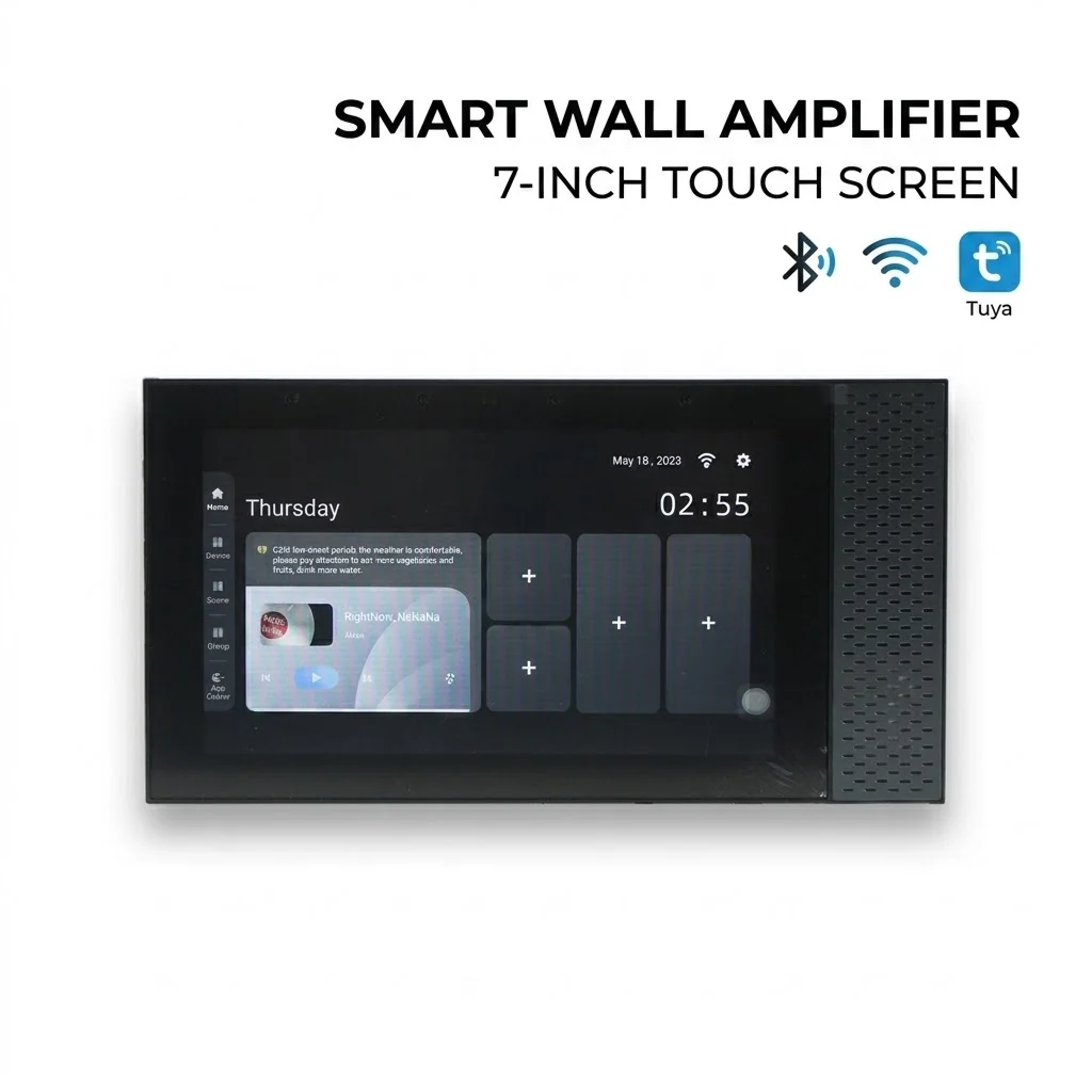 7 Inch Tuya Smart Home Wall Amplifier Bluetooth WiFi Touch Screen Audio Controller 2x25W In-Wall Stereo System