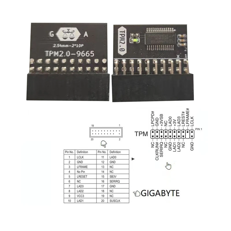 Módulo de segurança criptografado TPM 2.0 Placa principal de 20 pinos Módulo TPM2.0 para placa-mãe ASUS Gigabyte