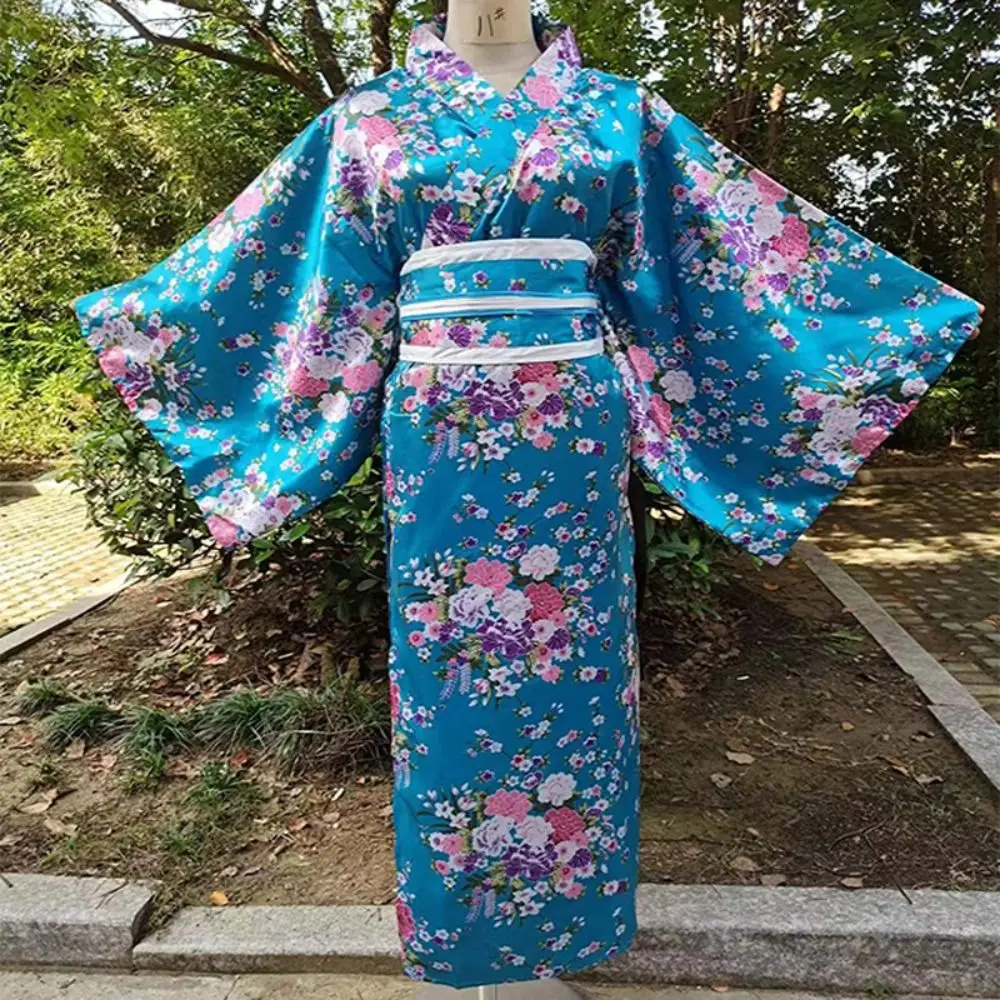 Cosplay Costume Traditional Japanese Kimono Japanese Style Elegance Sakura Girl Kimono Dress Printed Floral Asian