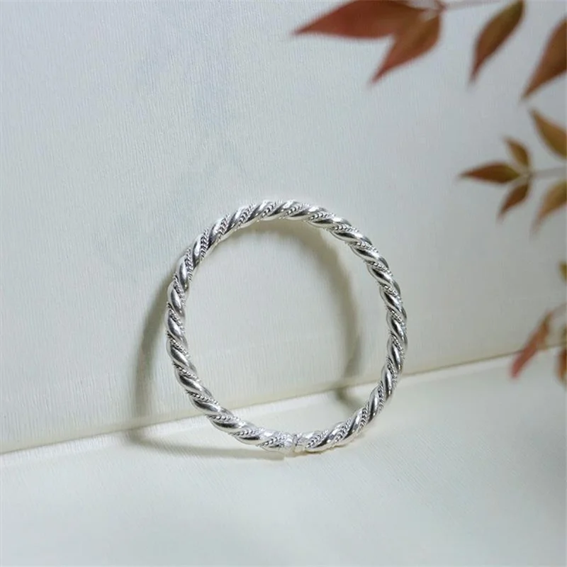 S999 Pure Silver Closed Twist Bangle For Women Thin Braided Twisted Rope Solid Silver Wrist Bracelet Minimalist Daily Fine Jewel