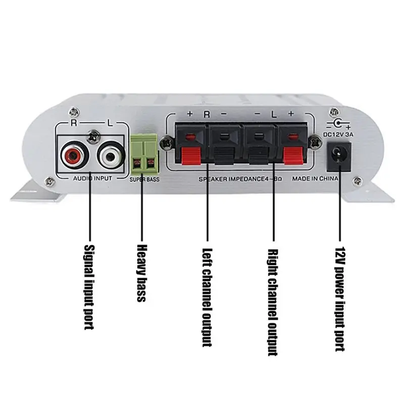 Y44A ST-838 HiFi 2.1 Channel Power Amplifier Stereo for Bass Sound for Amp RMS 20Wx2+40W Class D MP3 Player for Car Home Silver