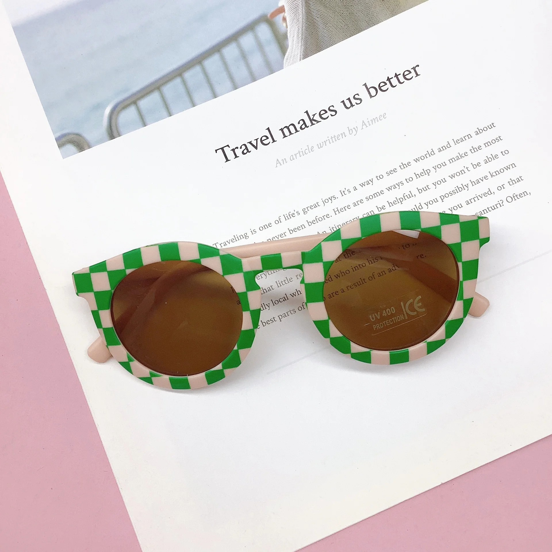 Individualized children's sunglasses fashion boys and girls checkerboard sunglasses baby anti-UV glasses tide image 6