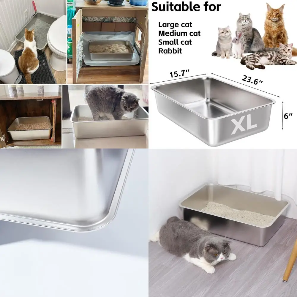 

X-Large Metal Cat Litter Boxes in 2 Pack - High-Sided, Deep 6IN, Easy Clean, Odorless