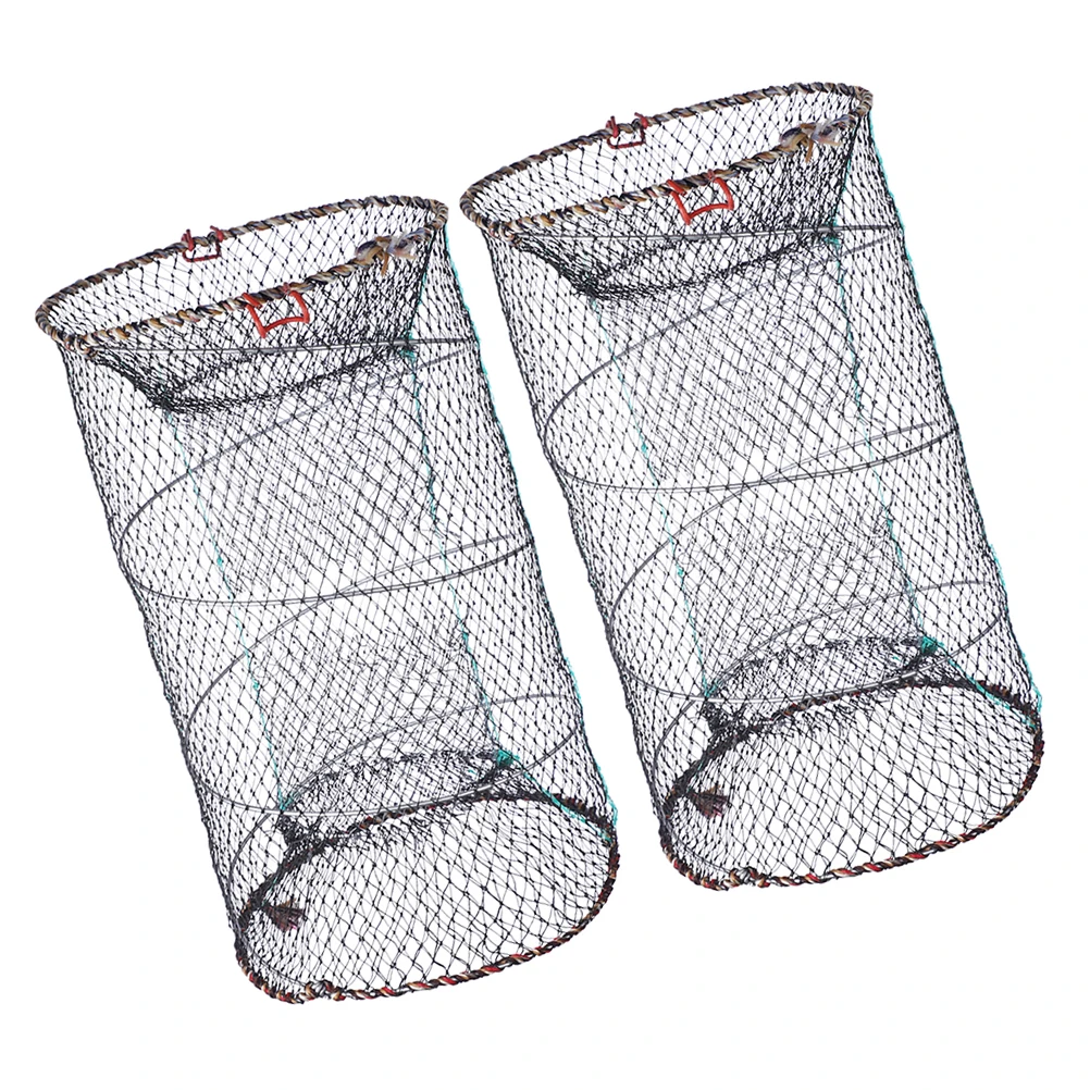 

2pcs Foldable Fishing Net 17X10Inch Collapsible Fish Trap Nylon Mesh For Crab Crawfish Shrimp Minnows Portable Fish Basket With