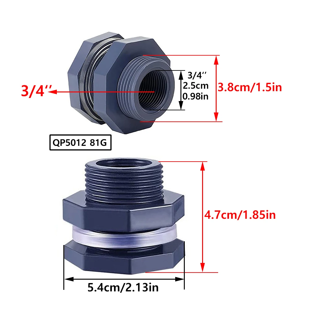 IBC Rain Barrel Hose Home PVC Plastic Water Tank Connector Soild Garden Spigot Adapter Bulkhead Fitting For Aquariums 3/4''