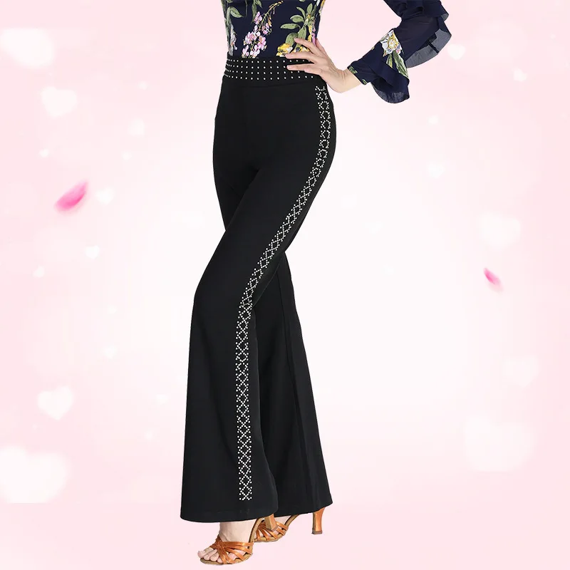 Neue Linie Dance Tragen Hohe Taille Ballsaal Standard Hosen Frauen Street Dance Walzer Latin Einfarbig Klassische Strass Hosen