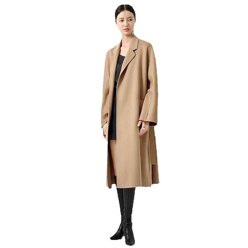 

Pure Cashmere Water Ripple Double-Sided Woolen Jacket For Women, Long And Versatile New Style