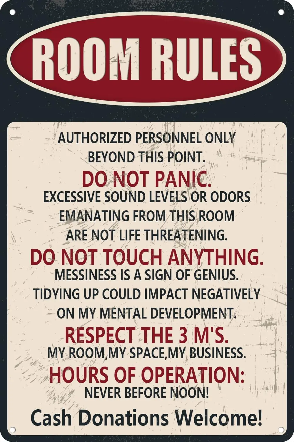 1p,Room Rules Sign For Teen Girls Boy Bedroom Gaming Room Door Decor Dorm Wall Accessories Cool Things, Funny Metal Tin Signs