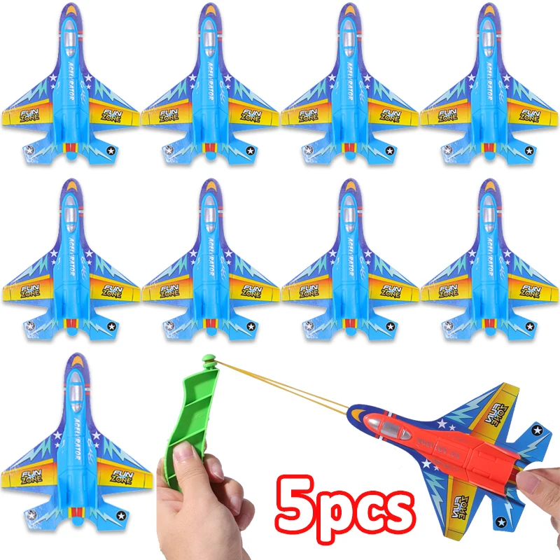 

1-5pcs Children Plastic Slingshot Launcher Catapult Aircraft Toys Kids Outdoor Slingshot Elastic Rope Air Glide Vehicle Toy Gift