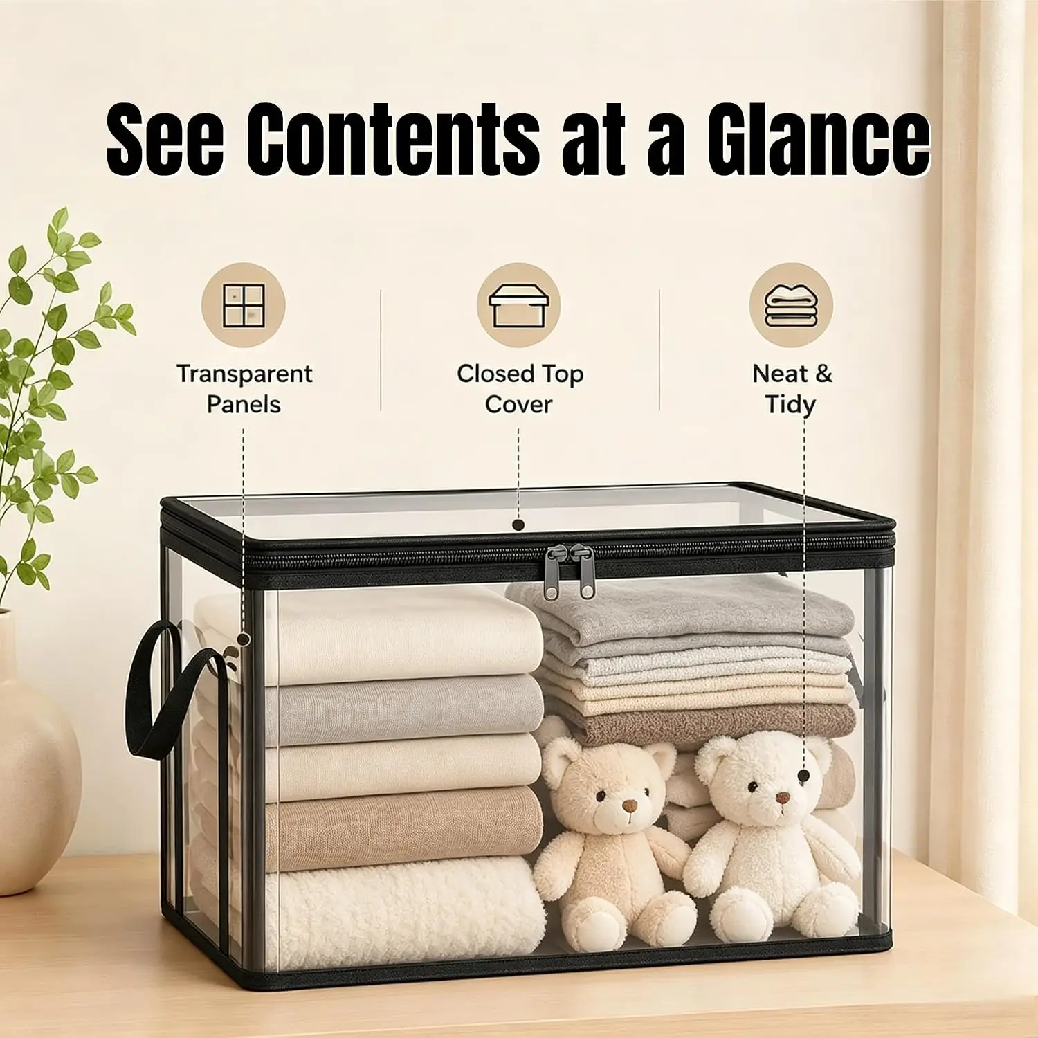 2 Stück Große Transparente Dicke Aufbewahrungstasche mit Klappdeckel Kleider-Organizer Spielzeug-Aufbewahrungstasche Perfekt für Zuhause, Camping, Reisen, Umzüge – Detail 2