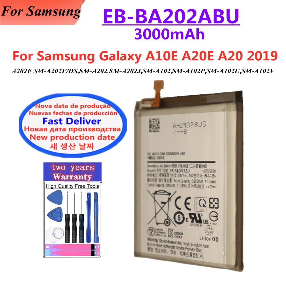 EB-BA202ABU Akku für Samsung Galaxy A10E A20E A20 2019 SM-A202F SM-A202DS SM-A202J SM-A102 SM-A102P SM-A102U A102V Batterien