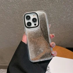 Glitter Quicksand Back Cover for iPhone 16 Pro Case 15Pro Max 17 15 on Funda Shell Hard Carcasa Women Dynamic Liquid Clear Coque