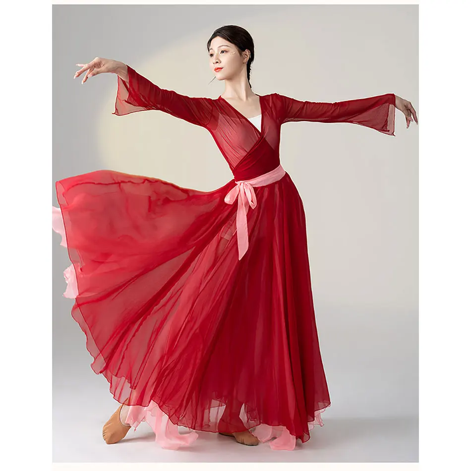 طقم ملابس رقص كلاسيكي مكون من قطعتين، ملابس رقص علوية وتنورة للنساء، ملابس ممارسة الأداء المسرحي