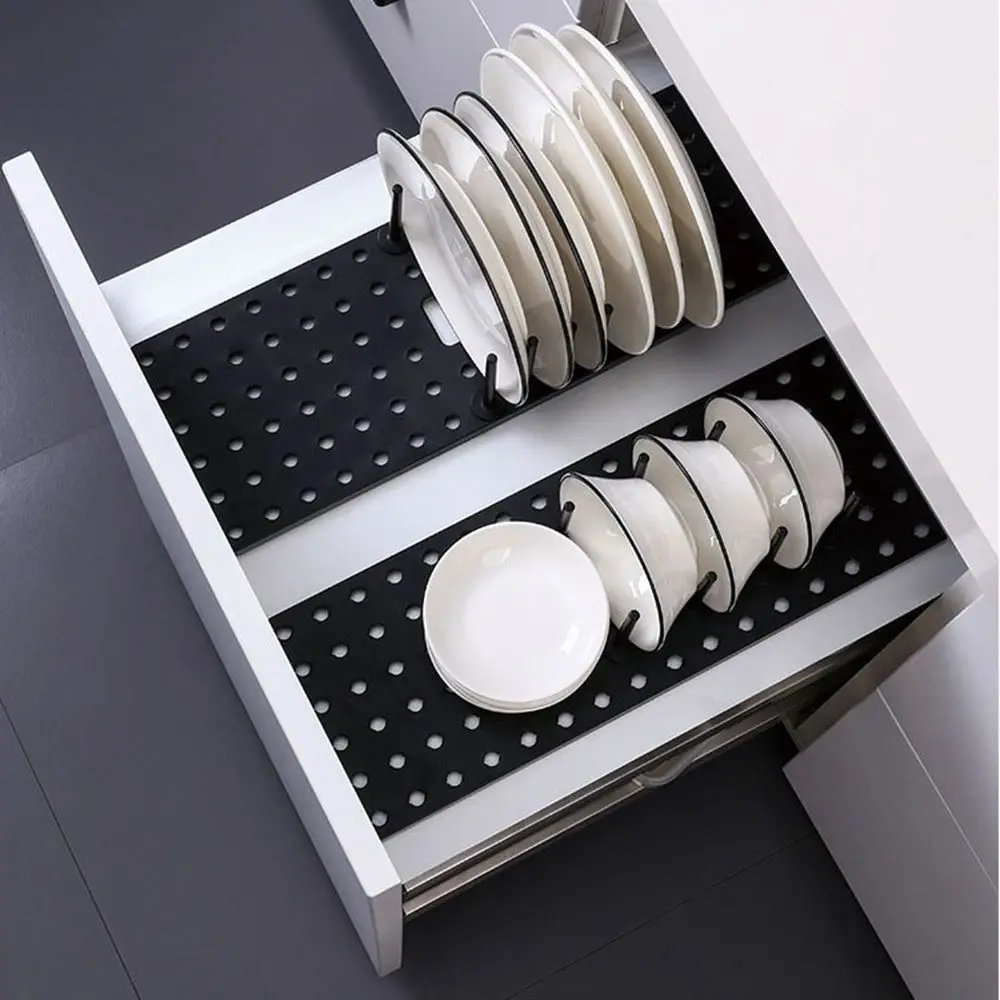 

High Quality Telescopic Adjustable Drawer Organizer Tray Bowl Pot Storage Holder Dish Drying Rack Kitchen Shelf Organizer