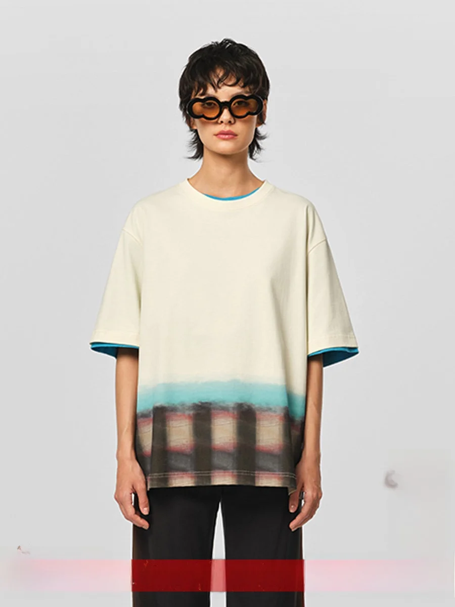 

Футболка Brand ort Sve с клетчатым принтом, повседневная, для работы, из хлопка, с круглым вырезом, стандартного кроя, для лета