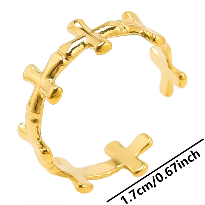 New Minimalist Crosses Splice Design Rings For Women Men Stainless Steel Vintage Religious Cross Open Rings Fashion Jewelry Gift image 6
