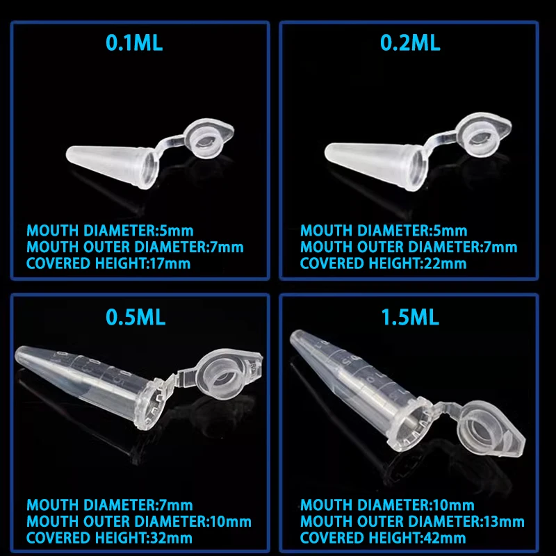 Centrifuge test tube plastic with scale and cap and pointed bottom transparent test tube laboratory supplies 0.1/0.2/0.5/1.5/5ml