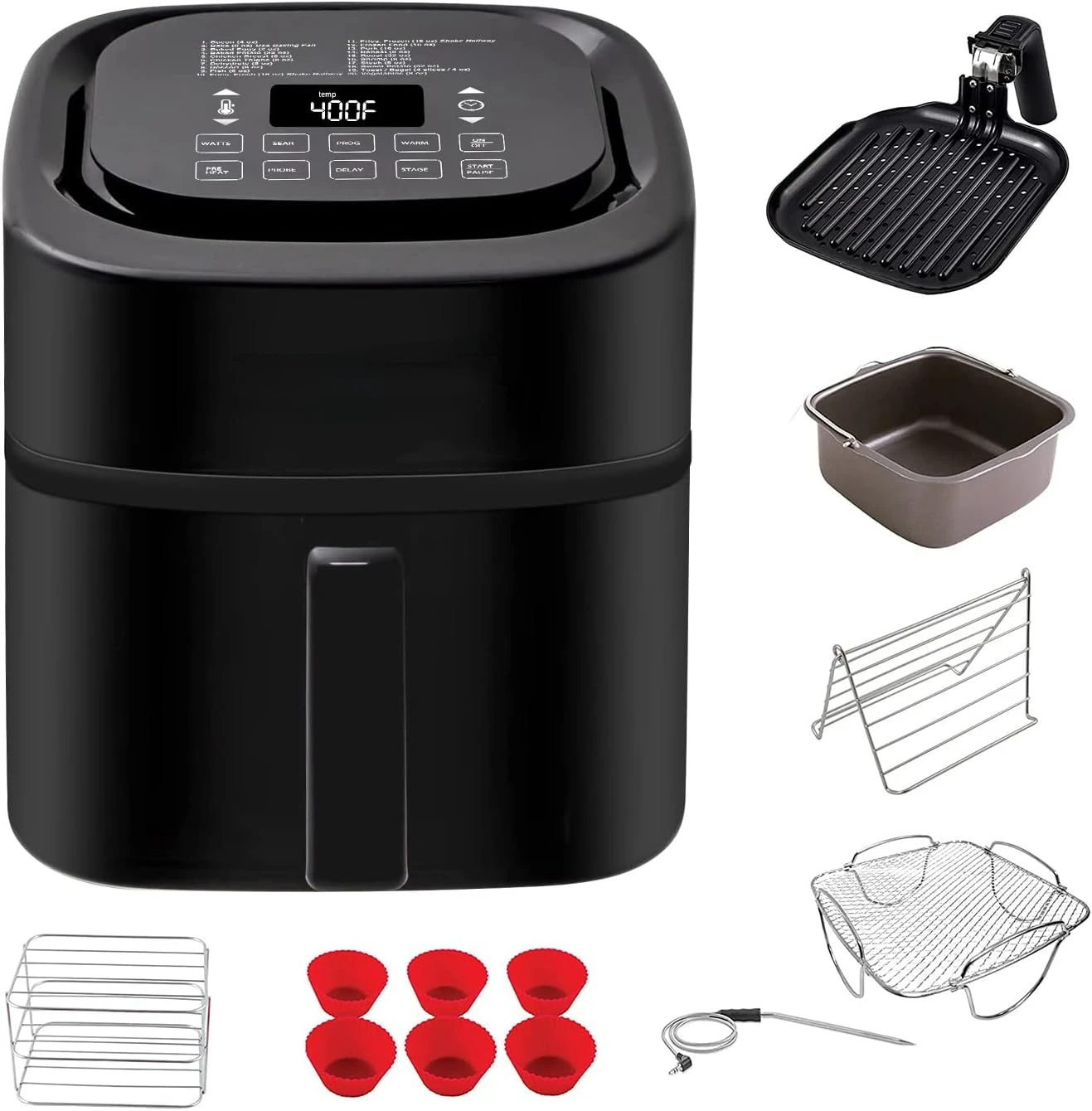 

Brio 6-Quart Healthy Digital Smart Air Fryer with Probe One-Touch Digital Controls, Advanced Cooking Functions, Removable Divide