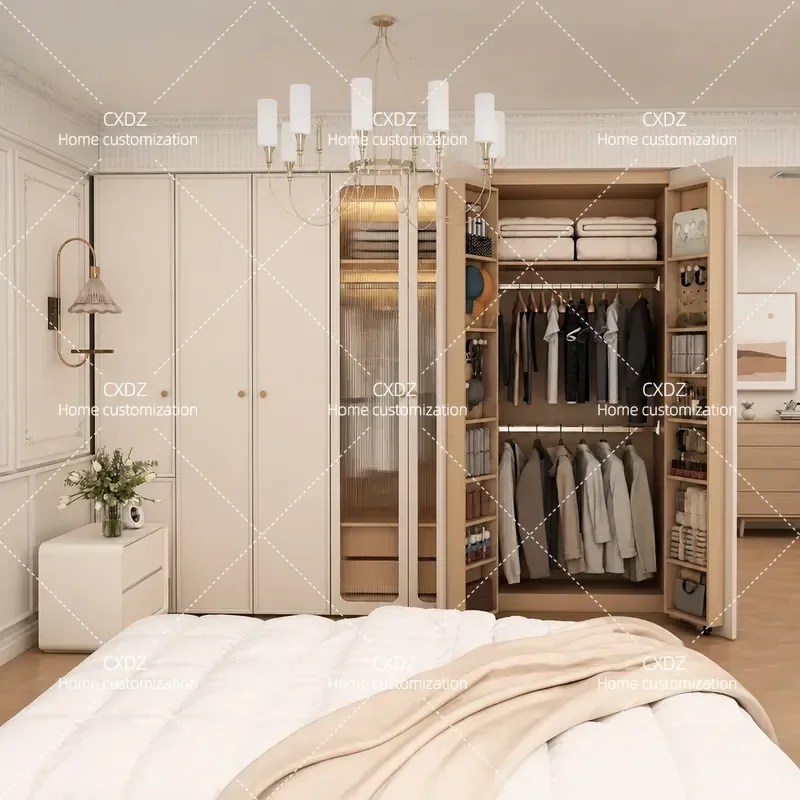 Solid Wood Wardrobe Floor to Ceiling Bedroom Storage Cabinet Multi Functional Closet for Small Apartment Home Organization