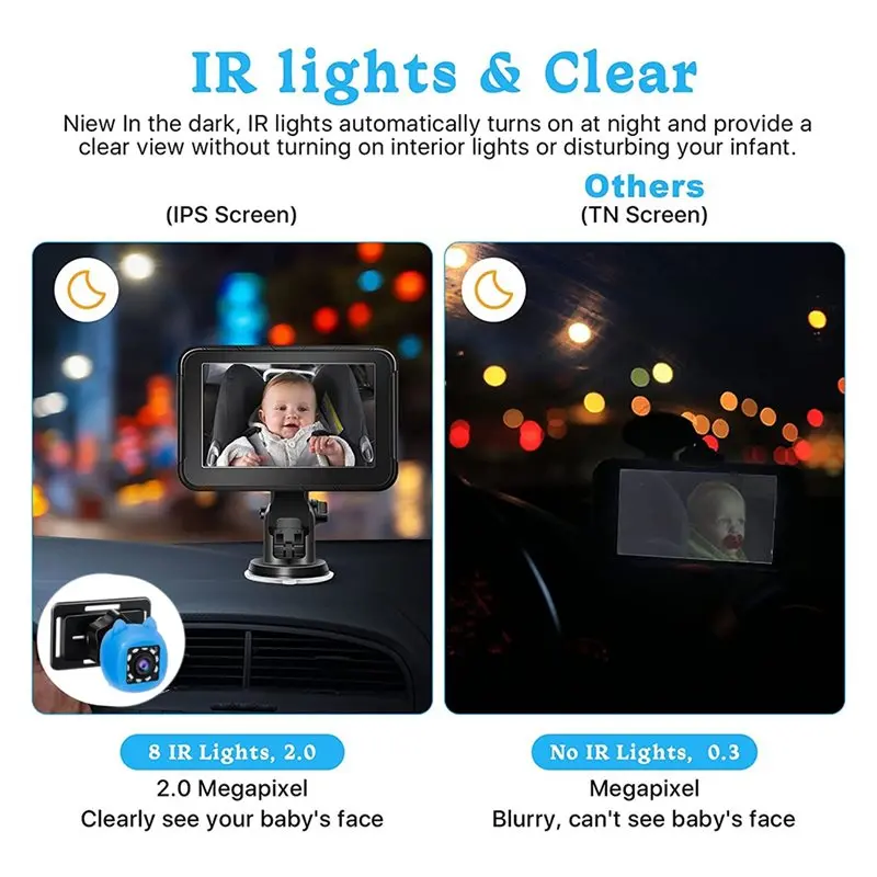 ABOK-Car Mirror Monitor 4.3 Inches HD 1080P Camera IPS Screen Night Vision Function Baby For Infants Kids
