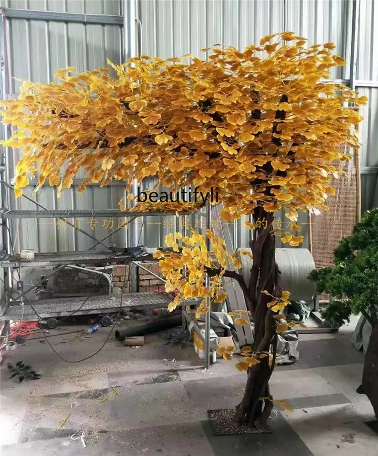 ss newSimulation Ginkgo Yellow Plant Large Banyan Peach Tree Decoration Engineering Fake Trees