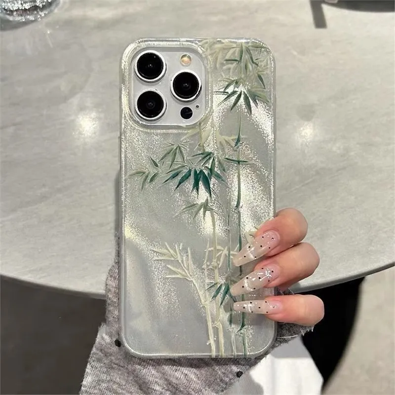 National StyleinsGreen White Bamboo Chain for Apple15/14promaxShelliPhone13New12Female Fashion