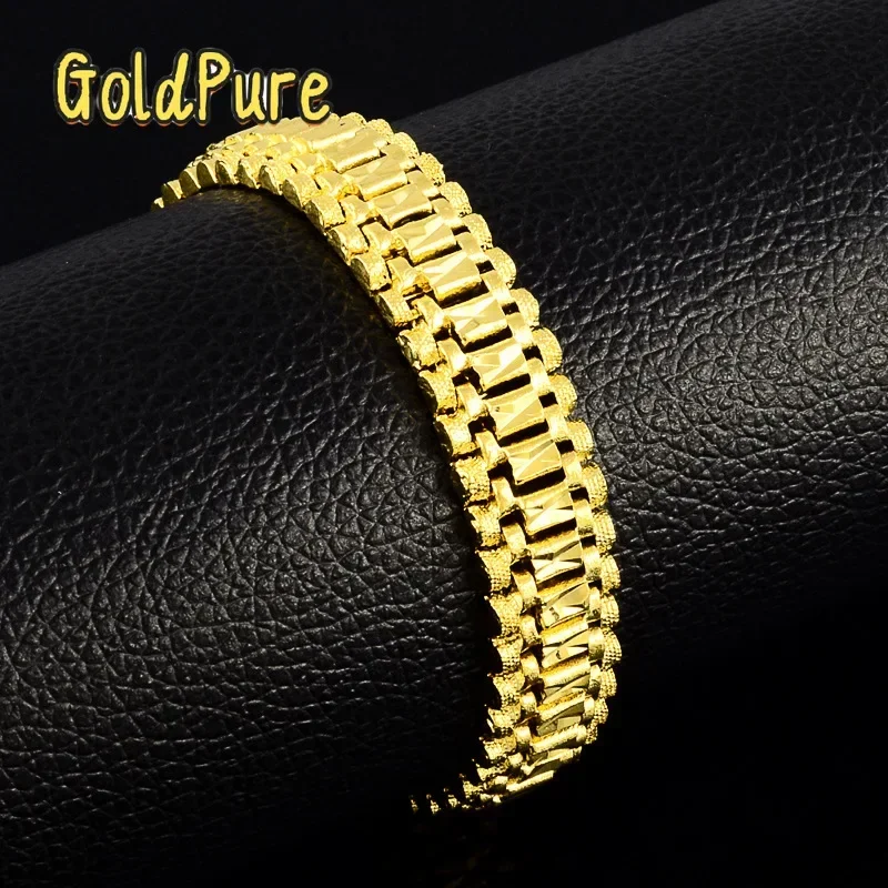 Goldpure Luxury 24K 9999 Pure Gold real gold Men's and Women's Wide Tank Watch Bracelet