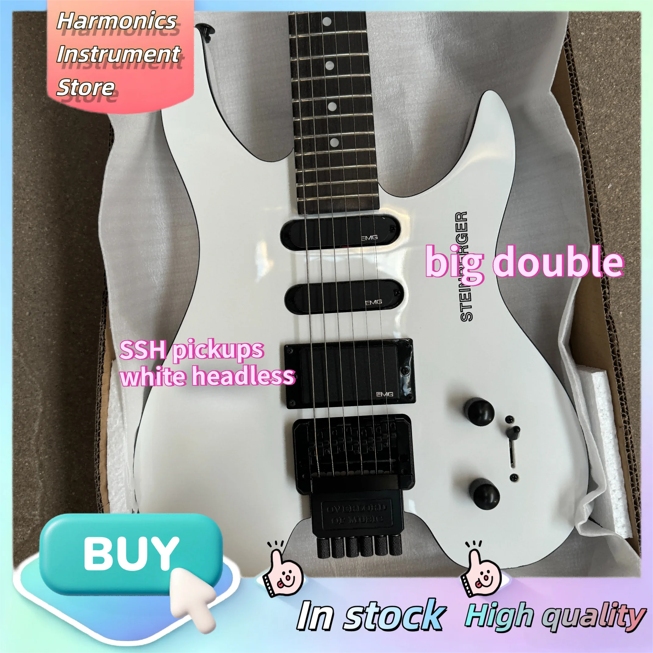 GL‑2T Stein Headless Electric Guitar, Mixed Pickup Configuration big double  Locking Tremolo, Portable Stage Hard Rock Guitar