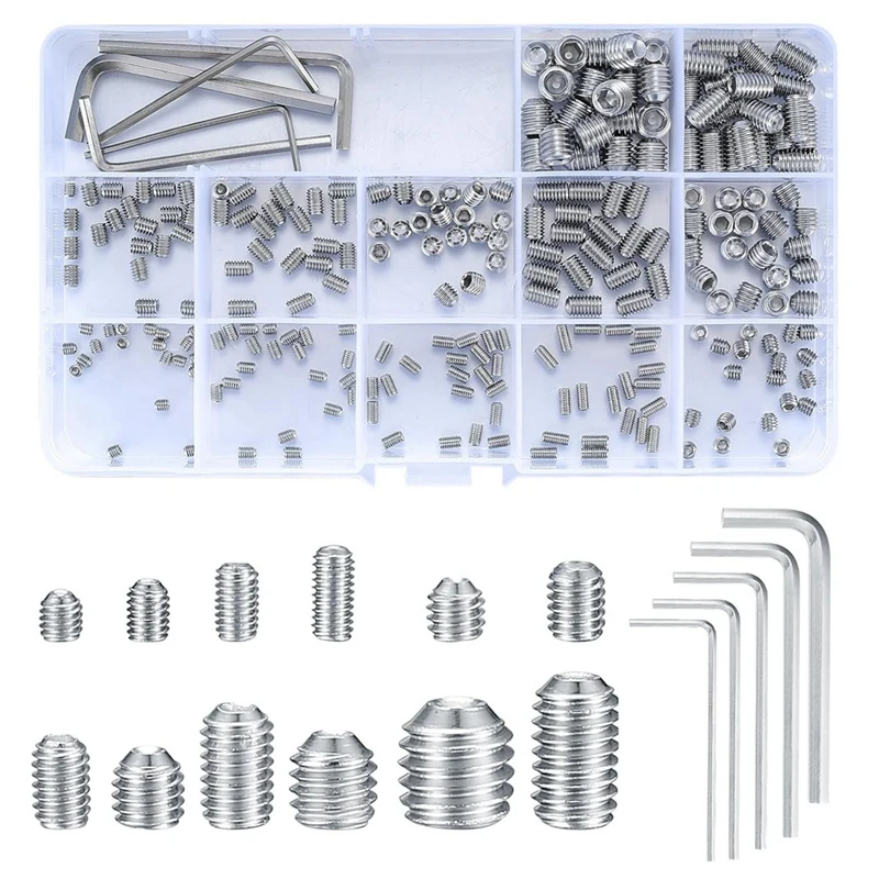 

240 PCS Hex Head Screws, Hex Socket Head Screws, Grub Screw Set, Silver M3/M4/M5/M6/M8 Metric For Door Handles, Light