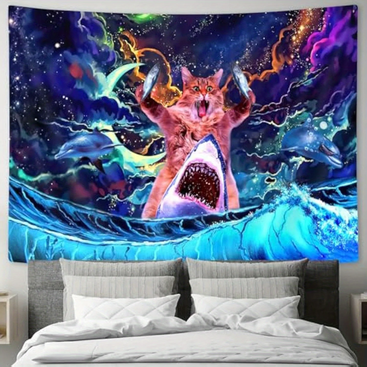 Whimsical Cosmic Cat Tapestry - Adorable Wall Hanging for Home Decor, Perfect Gift for Those Who Love Cute and Fantasy Designs