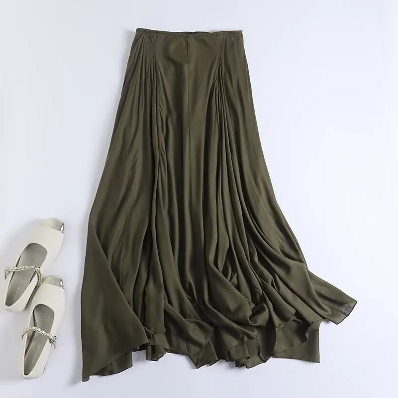 Maxdutti Southern France Elegant Linen Blended Skirt Minimalist Women's Skirt Clothes Fashion Temperament Irregular Midi Skirts