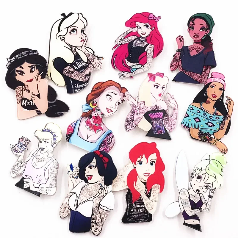 1PCS Hot Selling Cartoon Acrylic Badge Disney Princess Alice Jasmine Belle Cinderella Brooch Fashion Lady Pin For Girls Gifts