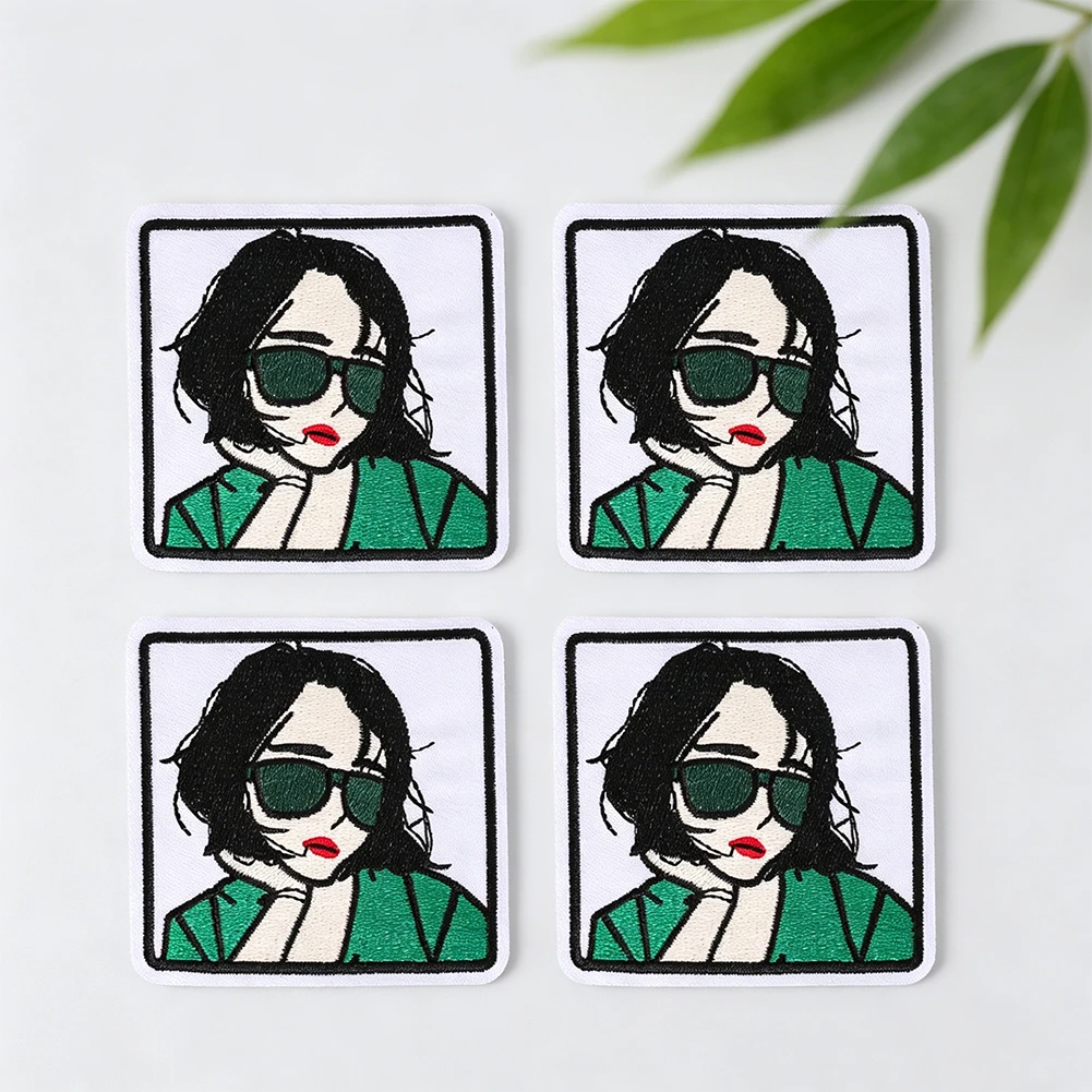 Coole Sonnenbrille-Mädchen-Stickapplikation mit Porträt-Illustration zum Aufbügeln auf Kleidung, Taschen, DIY-Dekoration, selbstklebender Aufkleber – Detail 3