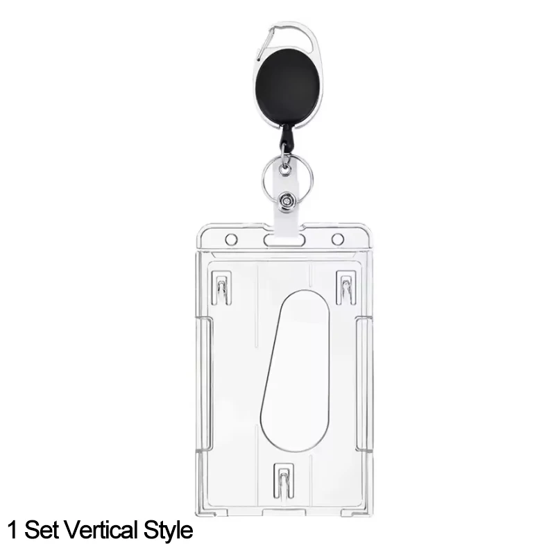 1/5Pcs Schlüsselbund Abzeichen Reel Versenkbare Pass Arbeit Genehmigung Fall Hülse Dual Karte Slot Karte Halter Schutz ID Tag abdeckung NEUE