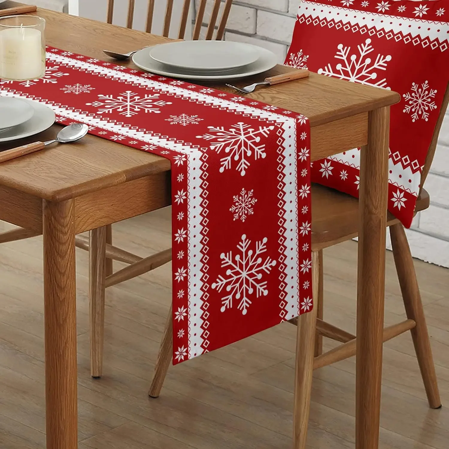 Christmas Red Snowflake Linen Table Runners Dresser Scarves Decor Washable Xmas Dining Table Runners Christmas Decorations 2025