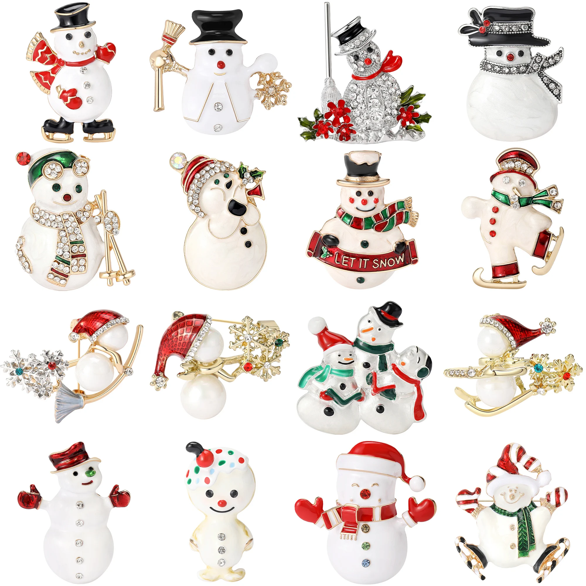 Christmas Rhinestone Snowman Brooches for Women Unisex Enamel Broomstick Pins Banquet Party Backpack Gifts Jewelry Accessories