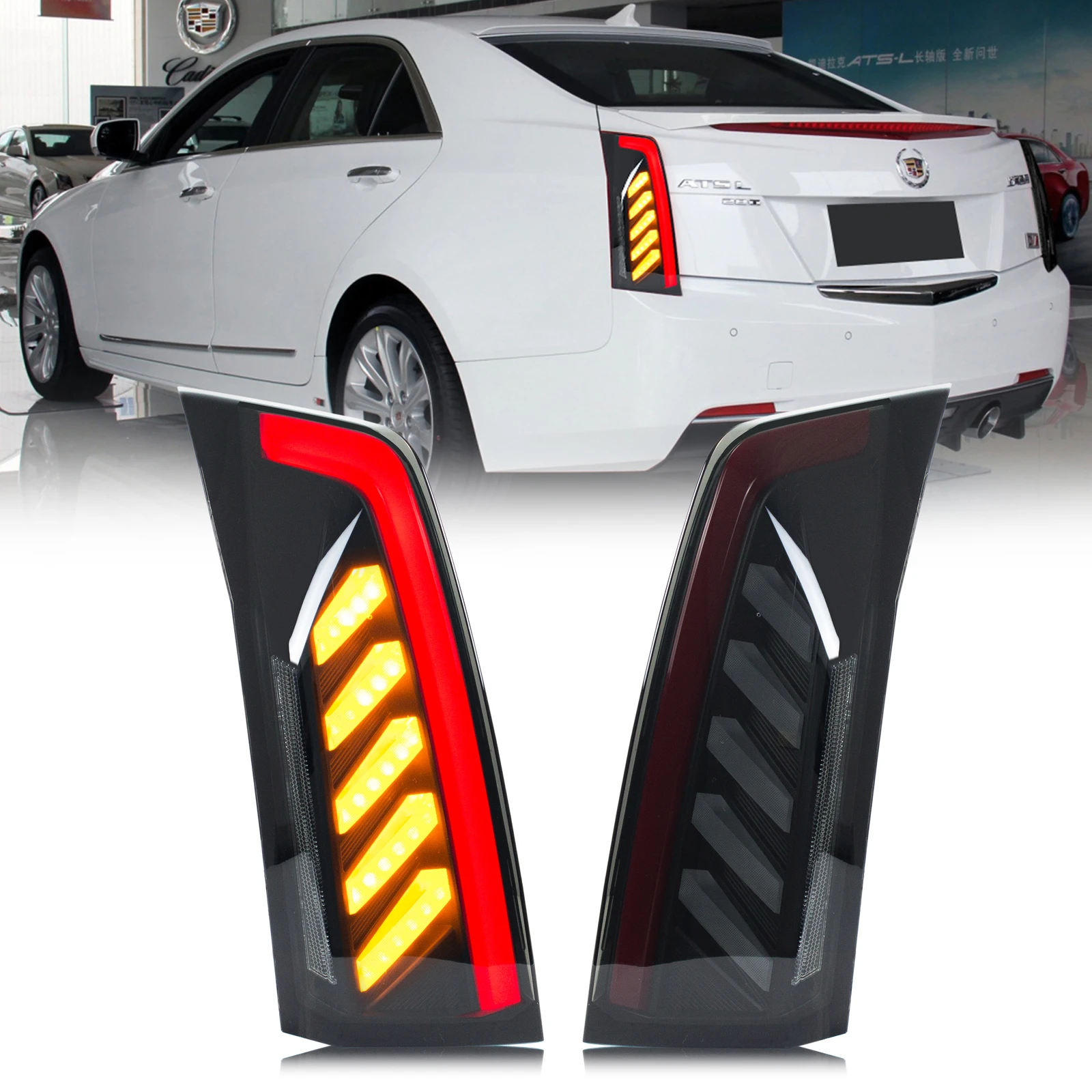 

LED Black Tail Lights Assembly for Cadillac ATS 2013-2018 1st Gen Sequential Sequential Turn Signal Trunk Rear Brake Lamps