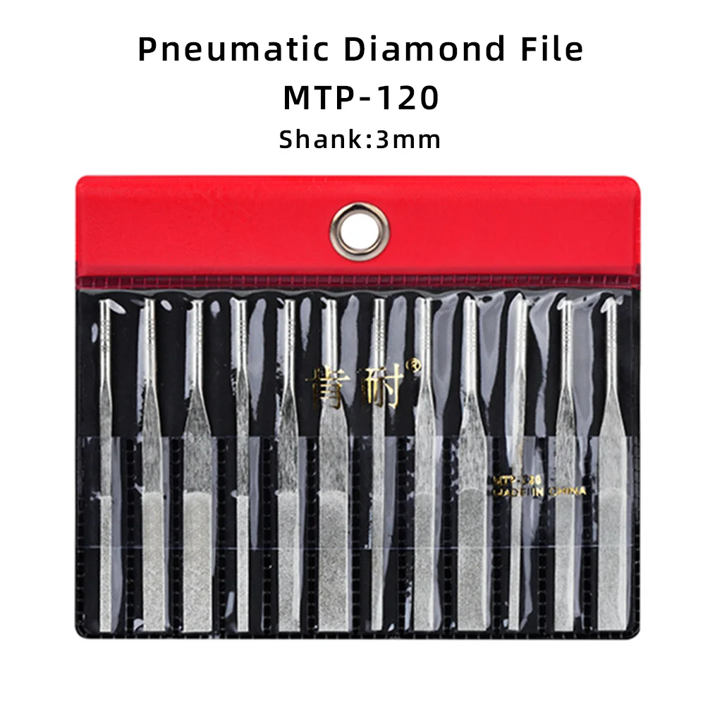 3mm Shank Pneumatic Ultrasonic Diamond Flat File MTP-120 Mechanical File  For Mold Polishing Tapered Hand File Set