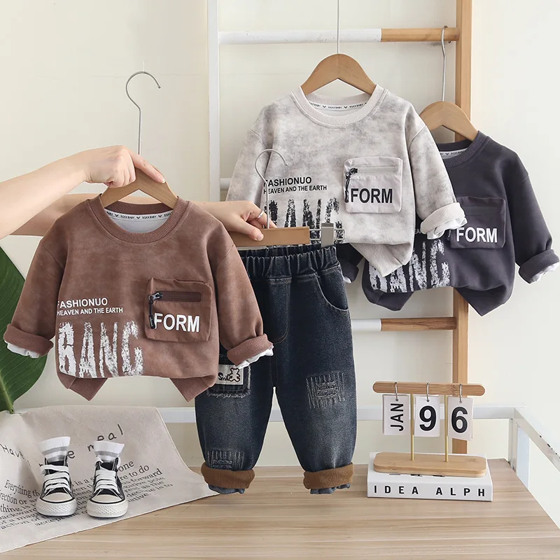 

Boys Clothes Sets Spring Autumn 2025 Children Casual Sweatshirts Tops Denim Pants 2pcs Sports Suit For Baby Tracksuits Kids 4 5Y