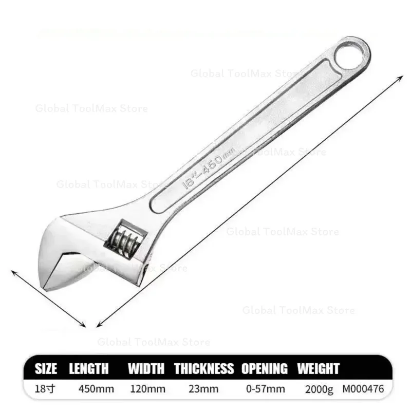 18 24 Inch Adjustable Jumbo Wrench Drop Forged Chrome Plated for Car Repair Plumbing Heavy Duty Spanner Tool