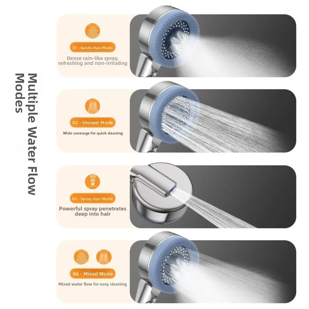 4 Modes Shower Head One-Key Stop Water With Filter Element High Pressure Showerhead Water Saving Handheld Shower Sprayer Head