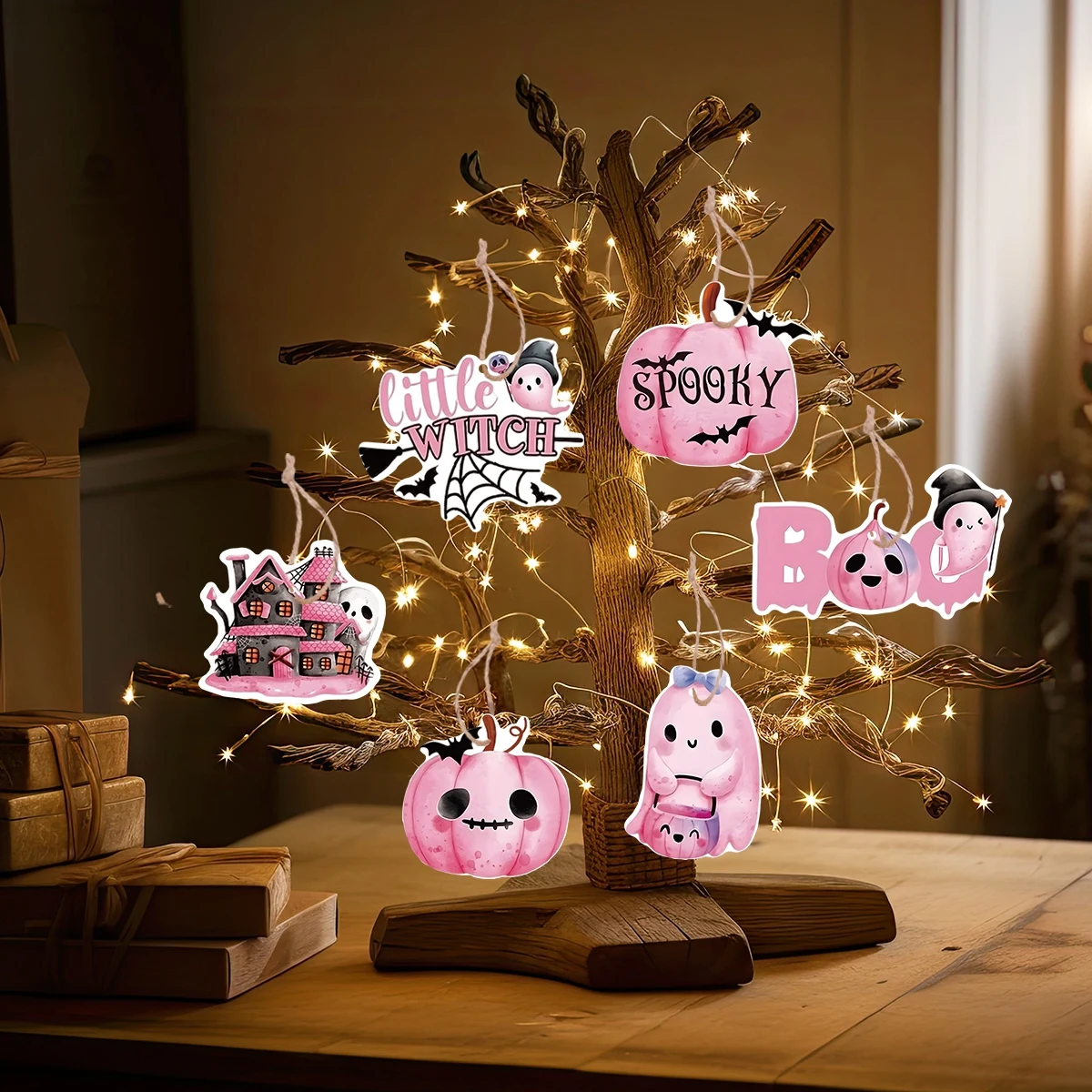 

Halloween Hanging Ornaments Wooden Pendant Pumpkin Witch DIY Decorations Pendant Decor For Home Pink Halloween Decoration 2024