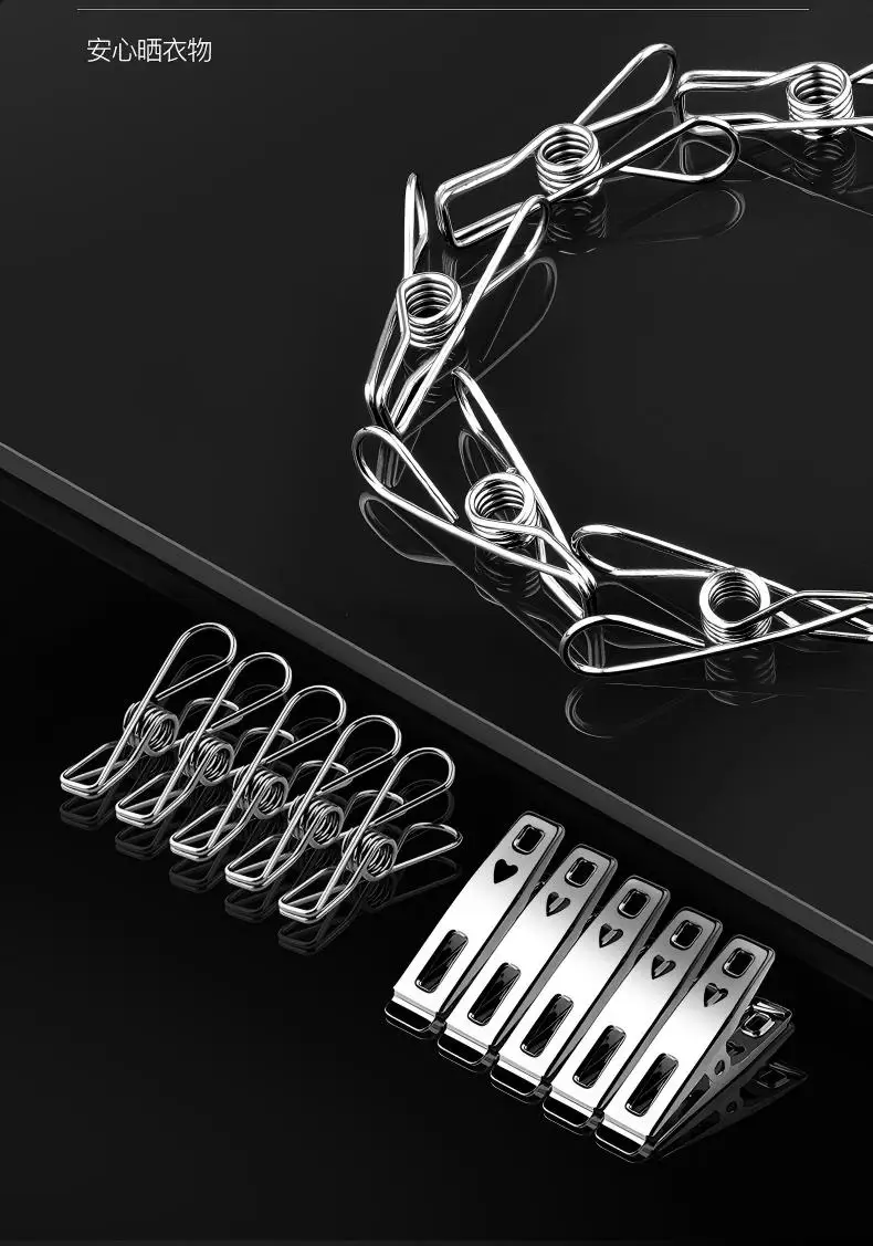6 stücke Wäscheklammer Edelstahl Wäsche Pinch Pin Waschen Clips Wäscheklammern Hause Badezimmer Organisation Winddicht Handtücher Socken – Detail 11